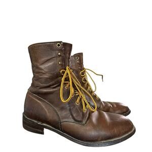 Vintage JUSTIN Brown Leather Lace Up Cowboy Boots Mens Size 8.5 D Ranch 545 USA
